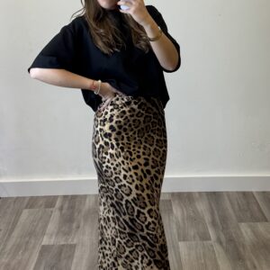 Falda satén leopardo